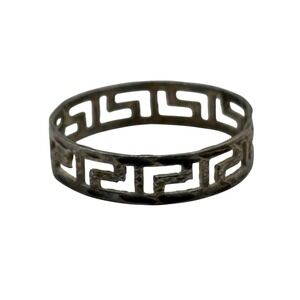 VTG Greek Key Band Ring Thin Unsigned Sterling Silver 925 Size‎ 7 Textured Open